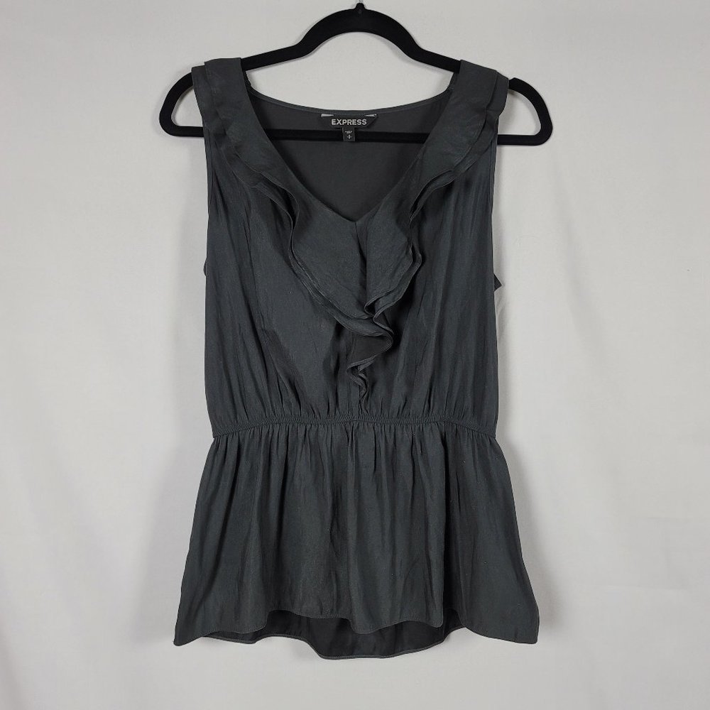 Express exaggerated ruffle neck v neck elastic peplum tank blouse top blouse